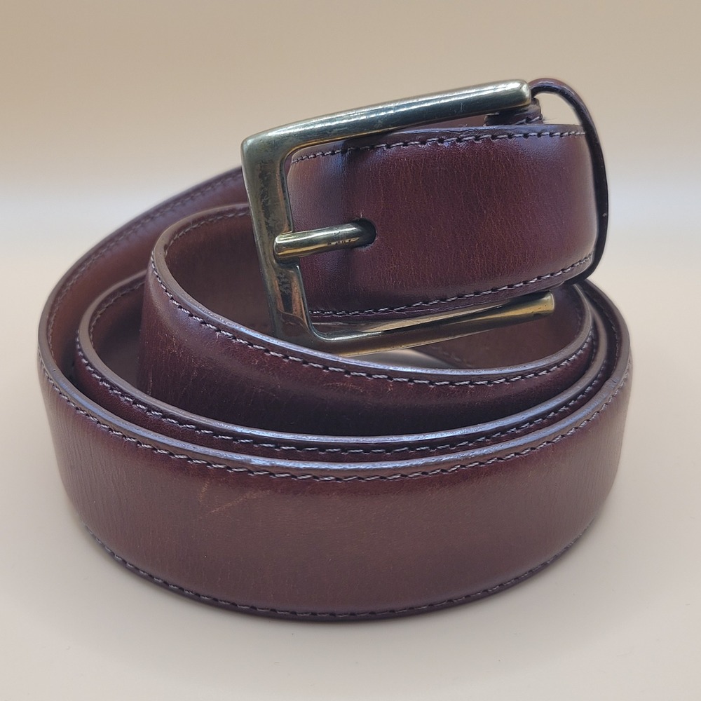 Mens Aniline Kipskin Shoulders Leather Belt 38 Burgundy Brown Solid Brass 5527